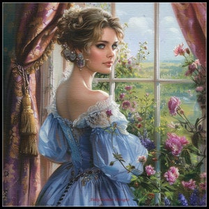 Window Grace 1 - Getelde kruissteekpatronen - Afdrukbare grafiek PDF-formaat Handwerken Borduren Ambachten DIY DMC-kleur