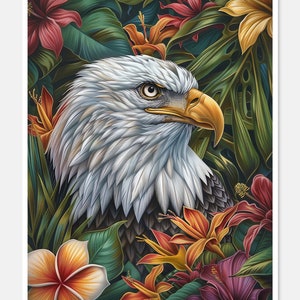 Weißkopfseeadler-Gesicht Blumen - Kreuzstichmuster - Druckbare Tabelle PDF-Format Handarbeit Stickerei Handwerk DIY DMC color