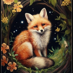 Fox in the Moonlight - Getelde kruissteekpatronen - Afdrukbare grafiek PDF-formaat Handwerk Borduurambachten DIY DMC-kleur