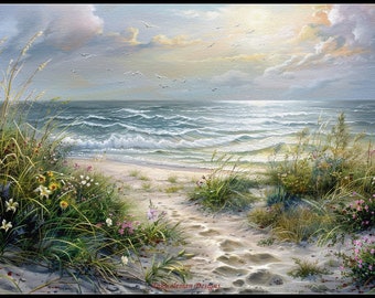 Summer Solstice at Beach - Counted Cross Stitch Patterns - Printable Chart PDF Format Needlework Embroidery Crafts DIY DMC color