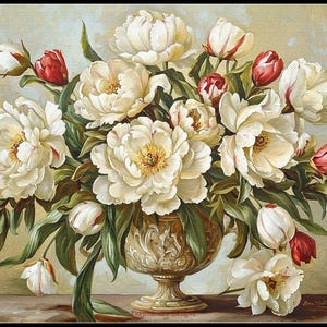 Bloemen in een vintage vaas - getelde kruissteekpatronen - afdrukbare grafiek pdf-formaat handwerken borduren ambachten DIY DMC kleur
