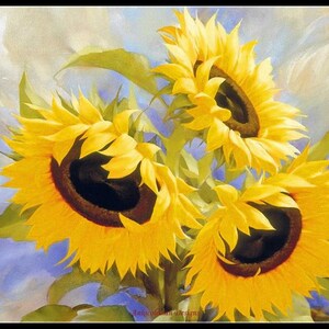 Three Sunflowers - Counted Cross Stitch Patterns - Printable Chart PDF Format Needlework Embroidery Crafts DIY DMC color