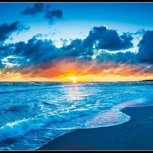 Hawaii Sunrise Over Beach - Counted Cross Stitch Patterns - Printable Chart PDF Format Needlework Embroidery Crafts DIY DMC color