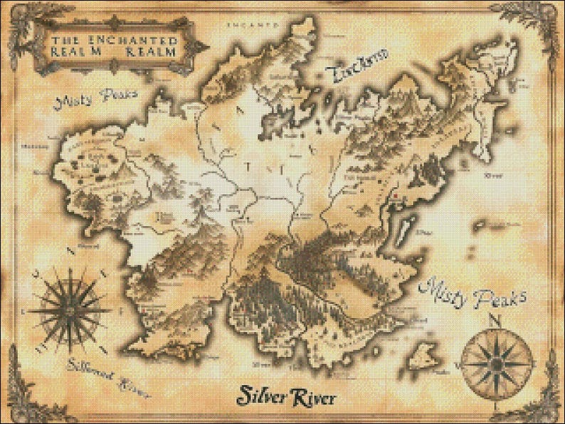 Silver Triangle Map Silver River Map - Original Cross Stitch Pattern | Vintage Watercolor ...