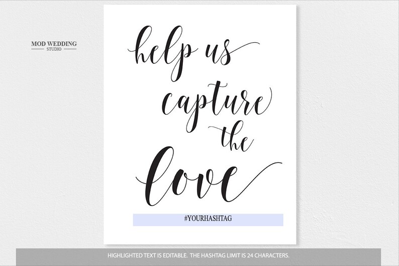 Help Us Capture the Love Custom Hashtag Sign, Hashtag Wedding Sign ...