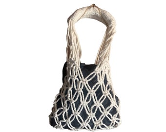 Makramee-Netztasche aus 100 % Baumwolle – handgefertigte Makramee-Herz-Kreation – Größe 42 x 22 cm – einzigartiger Stil für Ihre täglichen Bedürfnisse