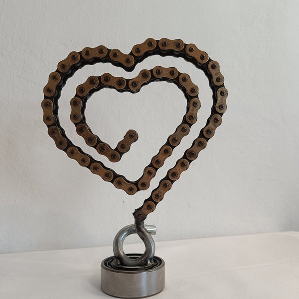 Motorcycle Chain Heart | Industrial Decor Rustic Metal Art | Upcycled Unique Heart Made from Motorcycle Chain | Handcrafted Decor