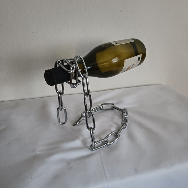 Rustic Wine Holder | Industrial Bottle Rack | Steampunk Wine Stand | Upcycled Decor | Chain Wine Display | Recycled Chain Organizer