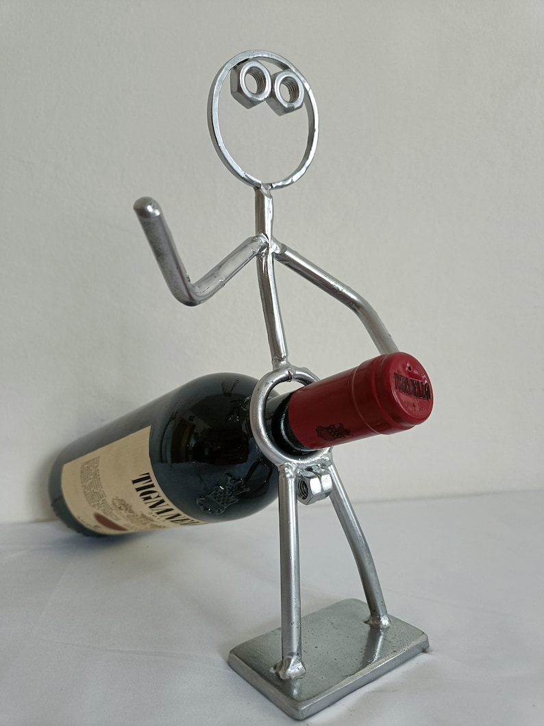 Portabotellas de vino de metal Escultura de hombre caprichoso Decoración de barra única Regalo divertido para los amantes del vino. ONE Hand on "..."