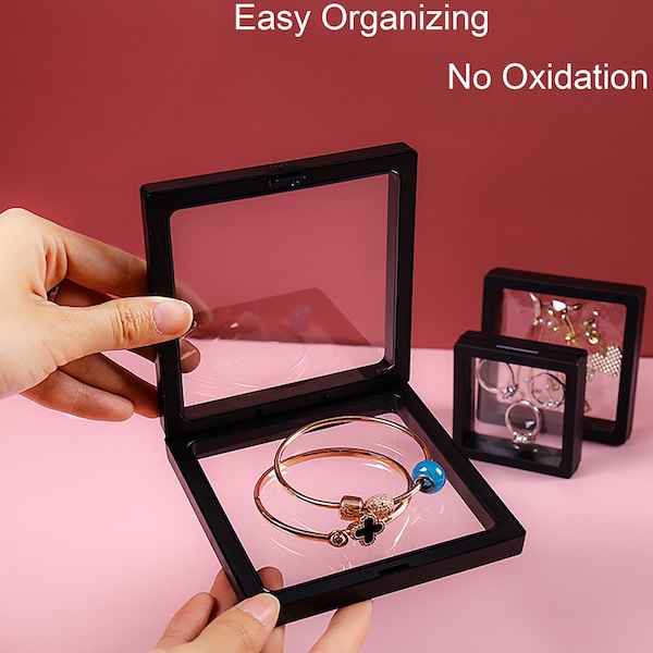 Jewelry Sealed Storage Box,Easy Jewelry Organize No Oxidation Suspended Floating Display Box,Brooch Hairpin Bracelet Ring Necklace Organizer