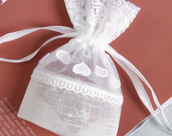 10-200bags Lace Organza Drawstring Favor Bags: Jewelry, Wedding, Party, wedding gift bags, Lace bag with heart