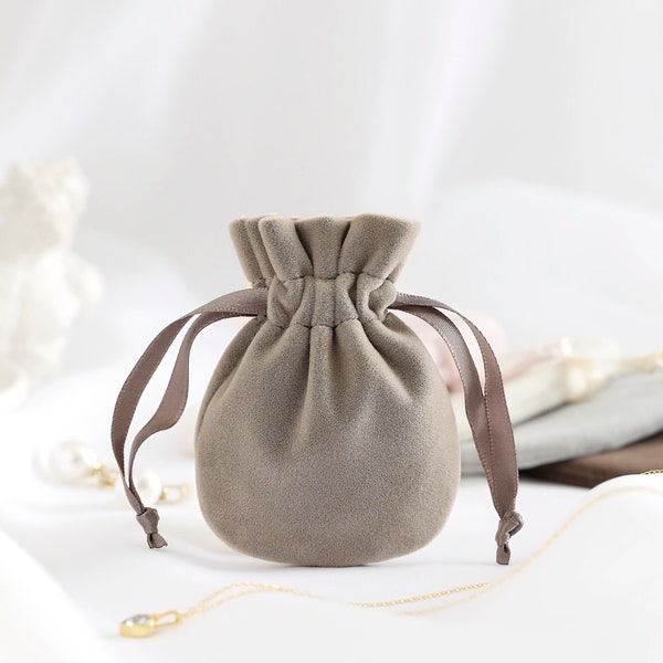 9 Colors Plush Drawstring Pouch, Ribbon drawstring pouch for jewelry packaging, Round bottom drawstring pocket, Wedding Gift favor, gift bag