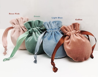 1-500 pequeña bolsa de joyería de terciopelo sedoso, bolsa de regalo, bolsas con cordón, bolso de bolsillo, bolsa de joyería pequeña verde esmeralda lápices labiales pendientes collar