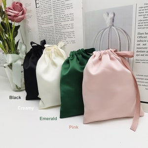 Silk Drawstring Bag,Custom  Pink Green Black White Silk Pouch,Silk Bags 12x15cm,Jewelry storage pouch, rosary, gift bag,wedding favor bag