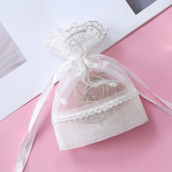 Organza bags Drawstring gift bags,White Lace pouches, Jewelry pouches, Wedding Favor bags, Floral gift bags,Jewelry bags,Party favor bags