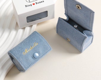 Bolsita para anillos personalizada, bolsita de terciopelo para anillos con botón, soporte de terciopelo para anillos, caja para anillos, bolsa protectora de viaje para anillos, bolsitas de joyería con logotipo personalizado