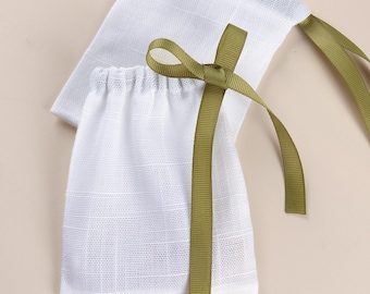 10-100bags Green Ribbon Cotton Drawstring Pouch: Wedding Favor Gift Bag