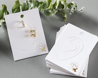 Custom White Ear Cuff Display Cards 500 pcs White Jewelry Cards Earring Cards, Gold foiled Earring cuff Cards White Thick Die-cut Cards