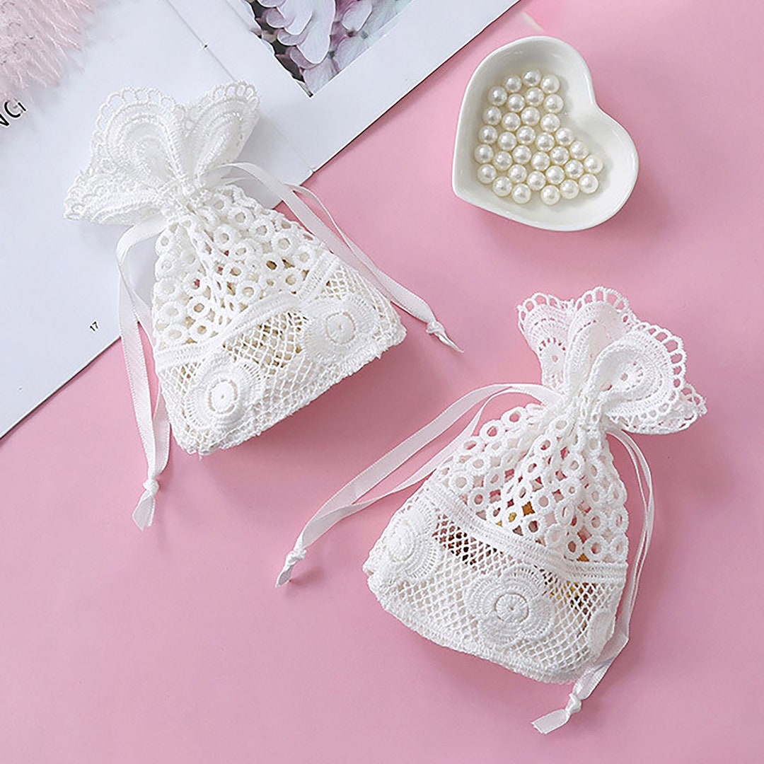 White Lace Gift Bags,hollowedout Drawstring Bag, Wedding Favor Bags