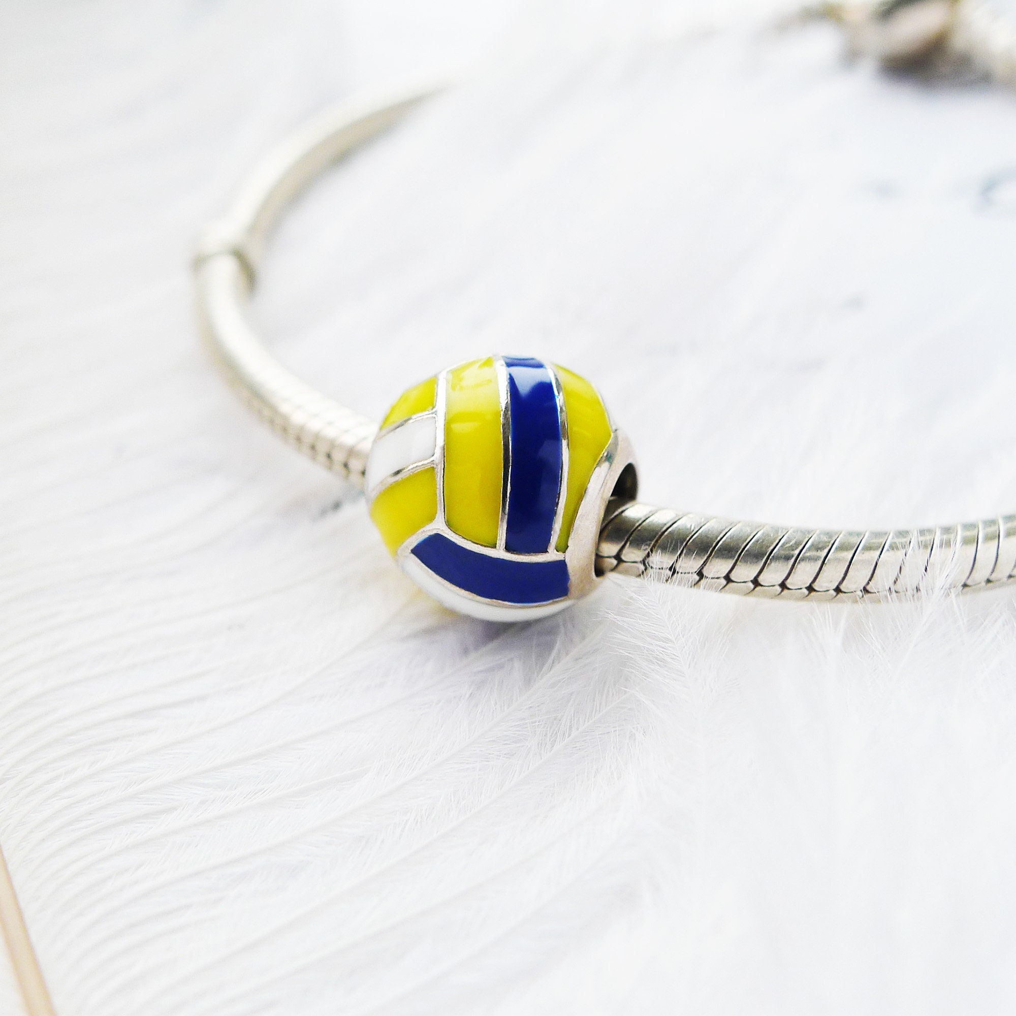 Volleyball Charm Sterling Silver Volleyball Bead Fit 3mm Etsy