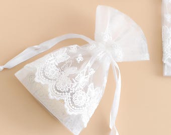 10-200pcs Lace Organza Drawstring Pouches: Wedding Favor Gift Bags 10pcs, 4x5.5 in