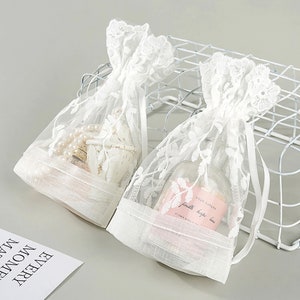 White Lace Bags, 6.3&quot;x9&quot;, Wedding Favor bags, Flower Jewelry Gift Pouch,Rosary Pouches,Perfume Cosmetics Pouch, Drawstring Party Favor Bags