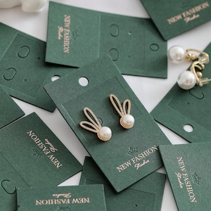 500 peças de cartões de brincos de esmeralda personalizados, cartões de exibição de brincos em relevo, cartões de exibição de joias, cartões de colar, cartões de embalagem de brincos pendurados