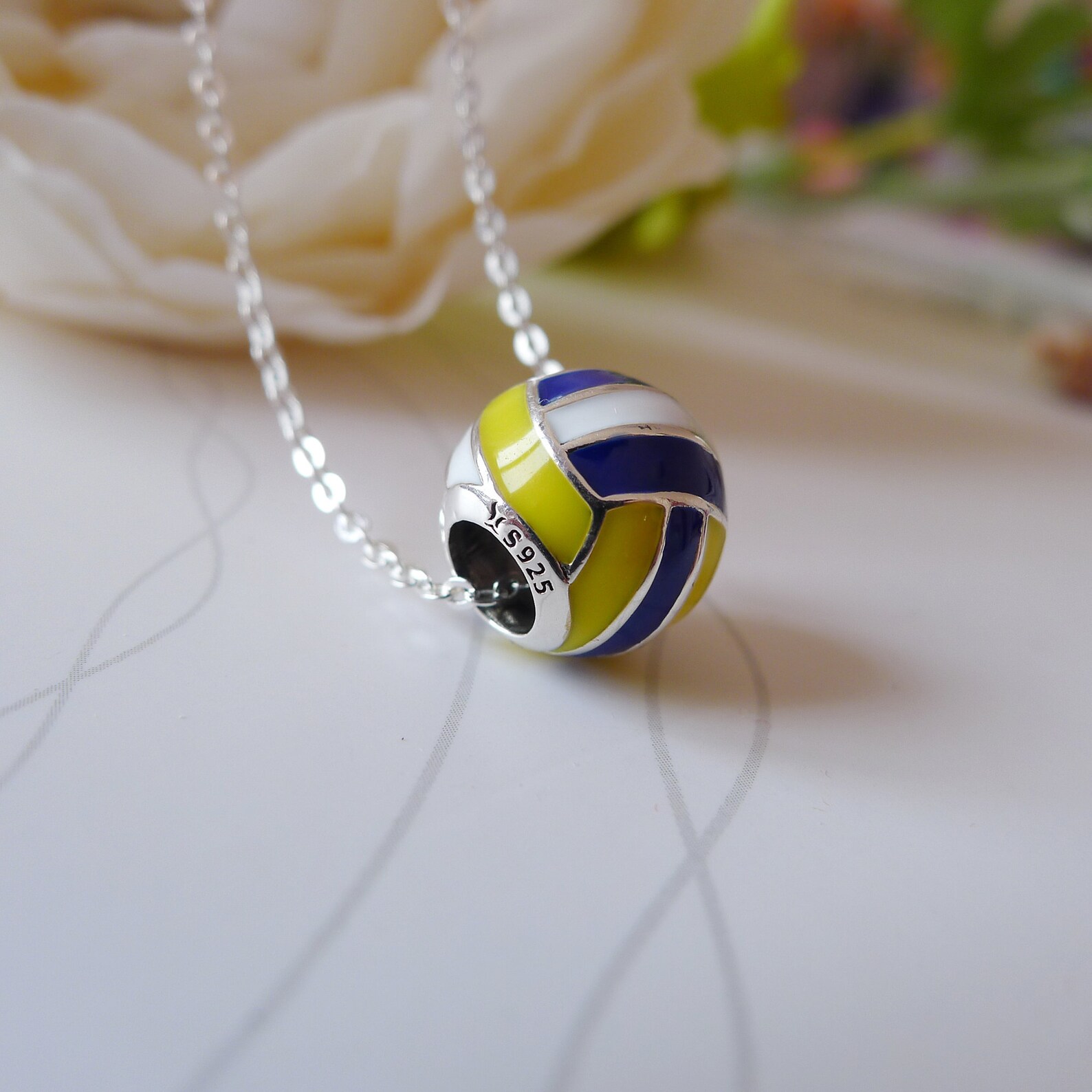 Volleyball Charm 925 Sterling Silver & Enamel Silver Charm Etsy