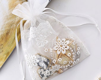 Bolsas grandes de encaje blanco, bolsas de Organza de 16x23cm, bolsa de recuerdo de boda, bolsa de regalo de joyería de flores, bolsas de Rosario, bolsa de regalo de cosméticos para fiesta