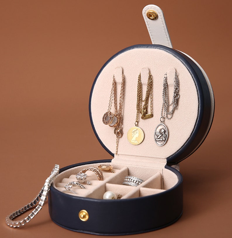 Round Travel Jewelry Boxportable Jewelry Organizer Etsy