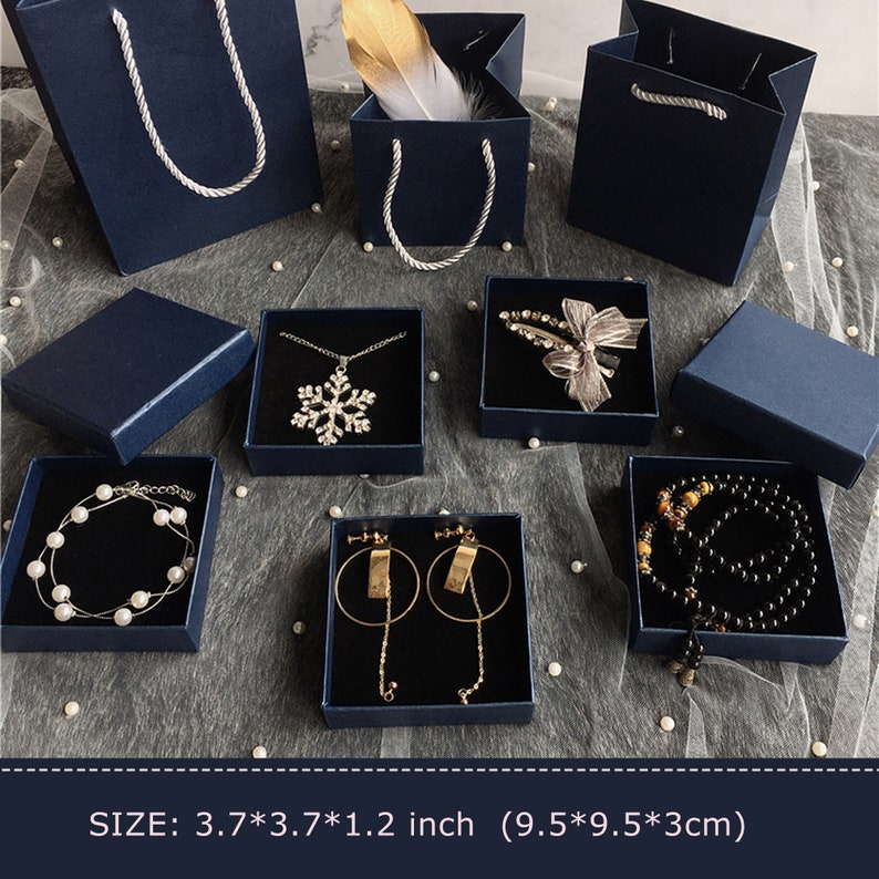 Navy Blue Gift box,Jewelry Paper box, Craft Gift Box,Jewelry packaging,Watch box,Deep blue Jewelry Packing box,Package bag, Gift bag Box 3.7*3.7*1.2"