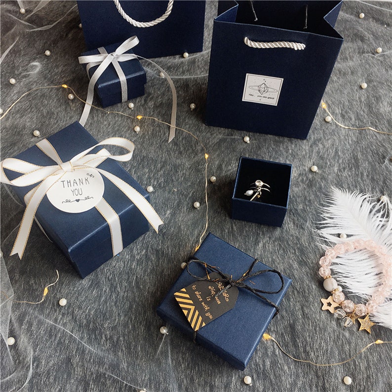 Navy Blue Gift box,Jewelry Paper box, Craft Gift Box,Jewelry packaging,Watch box,Deep blue Jewelry Packing box,Package bag, Gift bag image 1