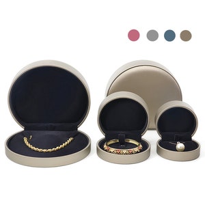 4 colors Jewelry Box Brushed Leatherette Semicircle Necklace Velvet Gift Box -Brushed PU surface, Custom Logo Jewelry Packaging Storage Box