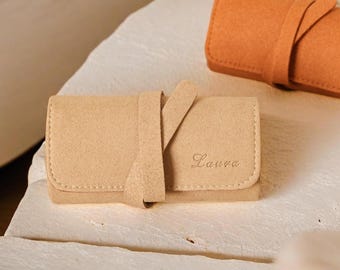 Personalized Jewelry Roll Microfiber Travel Jewelry Case with name, Jewelry Organizer Roll Earring Ring Necklace Pouch Travel Jewelry Roll