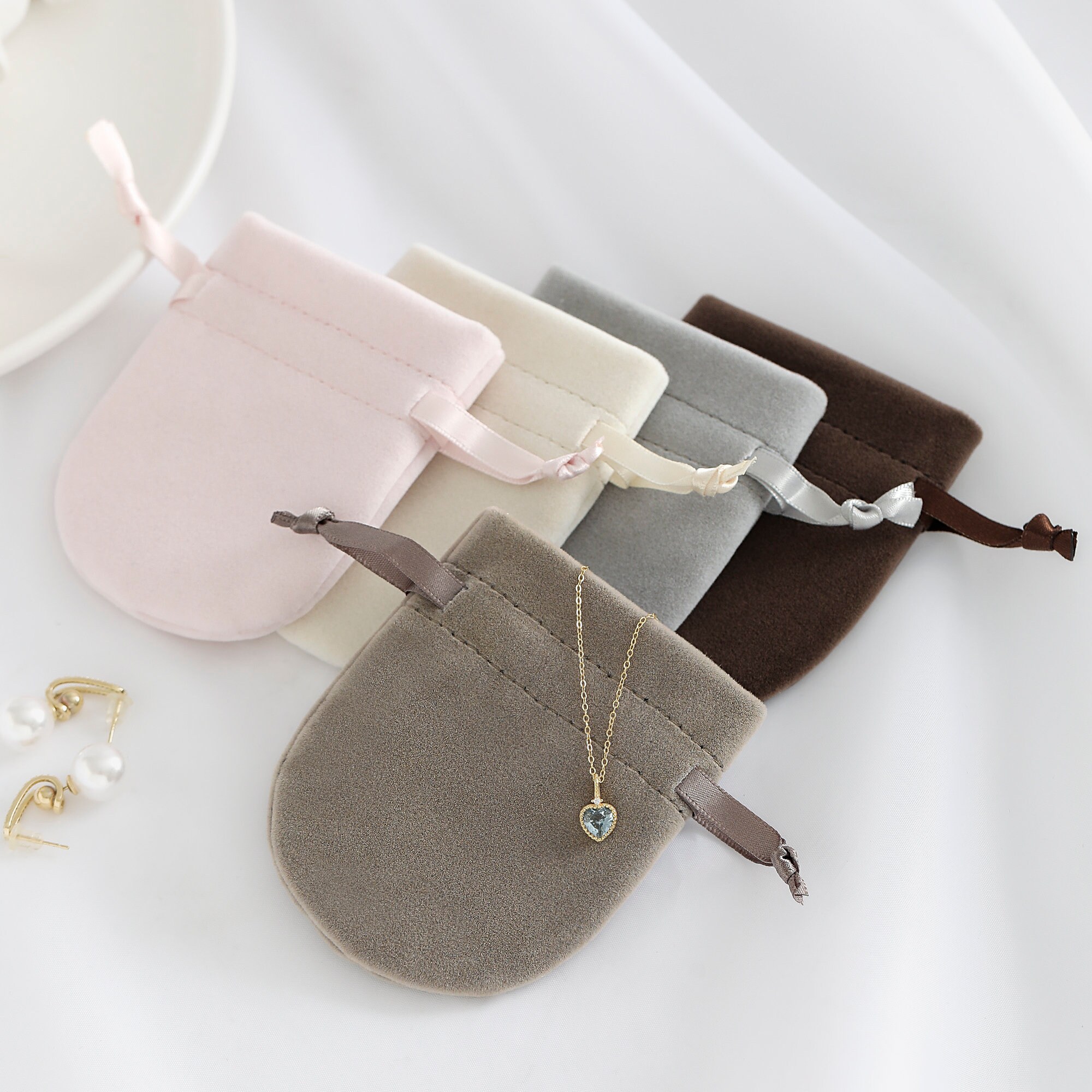 Small Drawstring Ribbons 9 Colors Plush Drawstring Pouch, Ribbon Drawstring Pouch for Jewelry ...
