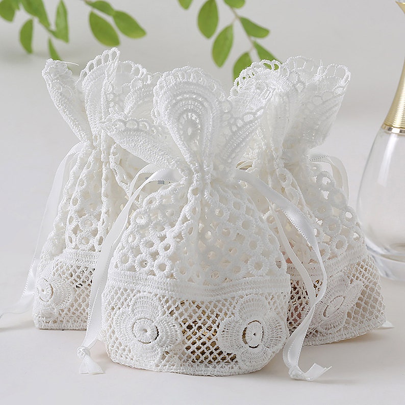 White Lace Gift Bagshollowedout Drawstring Bag Wedding Etsy