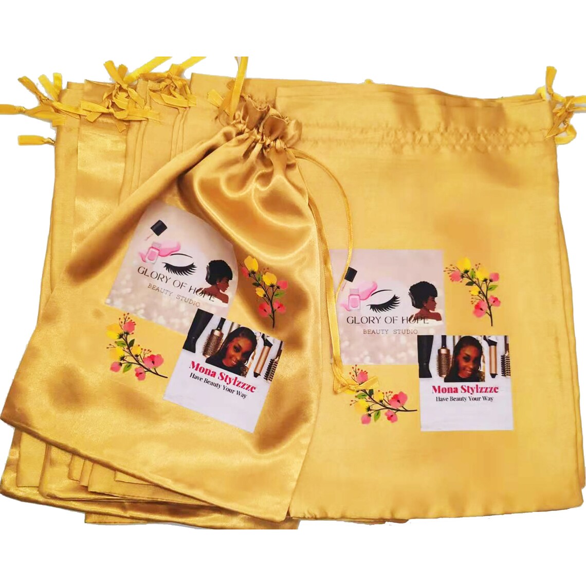 50 Pcs Personalized Satin Silk Bags for Hair Extension Etsy