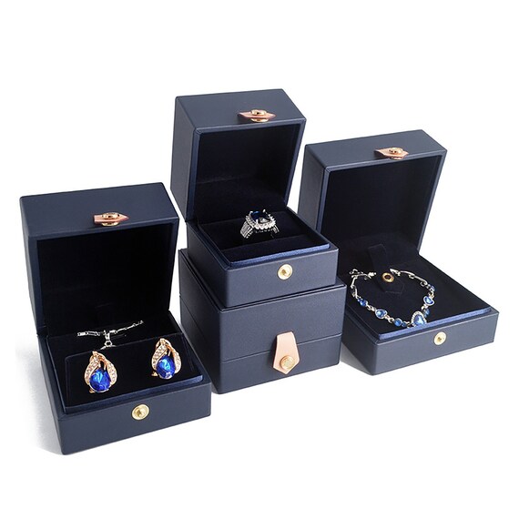 Leatherette Necklace Box Jewellery Gift Box Case Space For Earrings Blue 