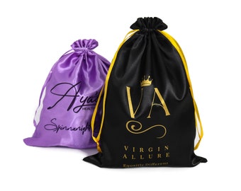 Custom Hair bundle Bags, Wigs Bags, 25x35cm Hair Bags, Hair Packaging Bags, Custom Logo Wholesale Satin Drawstring Bags,