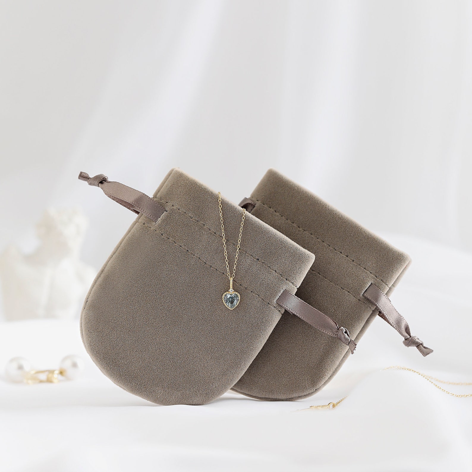 Drawstring Ribbon 9 Colors Plush Drawstring Pouch, Ribbon Drawstring Pouch for Jewelry ...