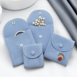 Blue/Pink Velvet Pouch for Jewelry and Valuables, Snap Fastener Jewelry Bag for Jewelry Storage and Protection, Jewelry Organizer Pouch