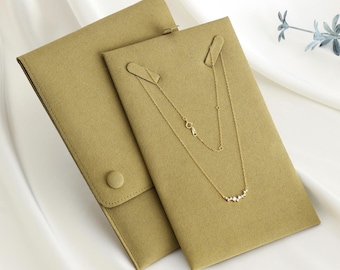 Thick Microfiber Jewelry Pouch with Snap Buttons & Card Insert - Necklace Pendant Display Bag Jewelry Organizer Gift Pouch