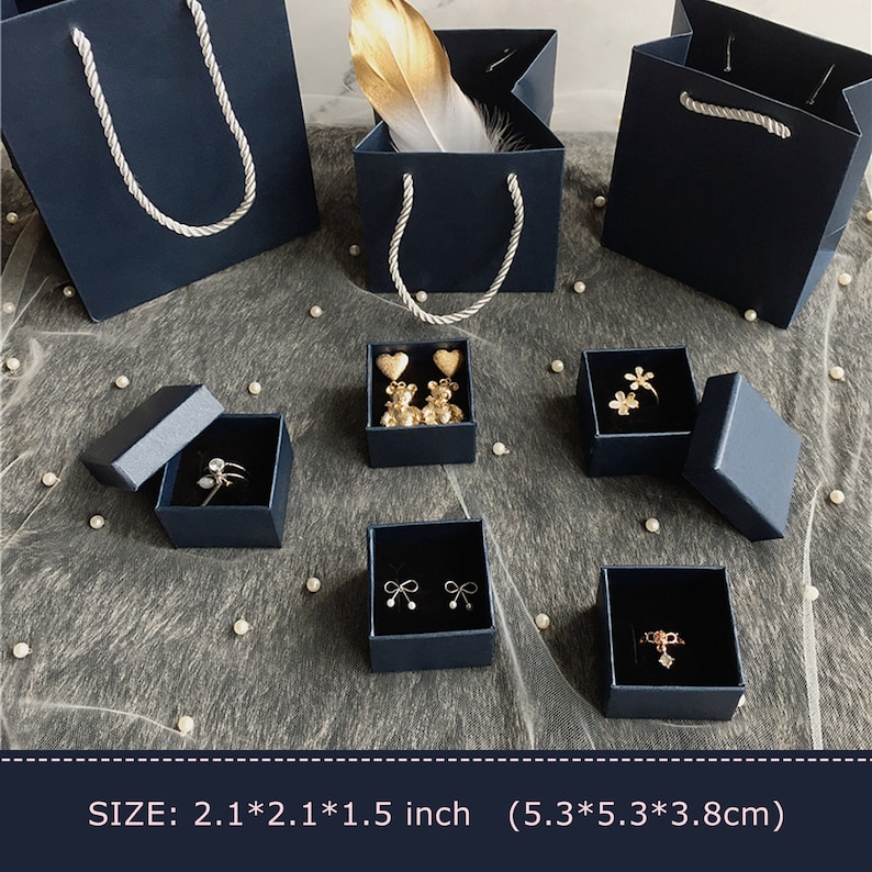 Navy Blue Gift box,Jewelry Paper box, Craft Gift Box,Jewelry packaging,Watch box,Deep blue Jewelry Packing box,Package bag, Gift bag Box 2.1*2.1*1.5"