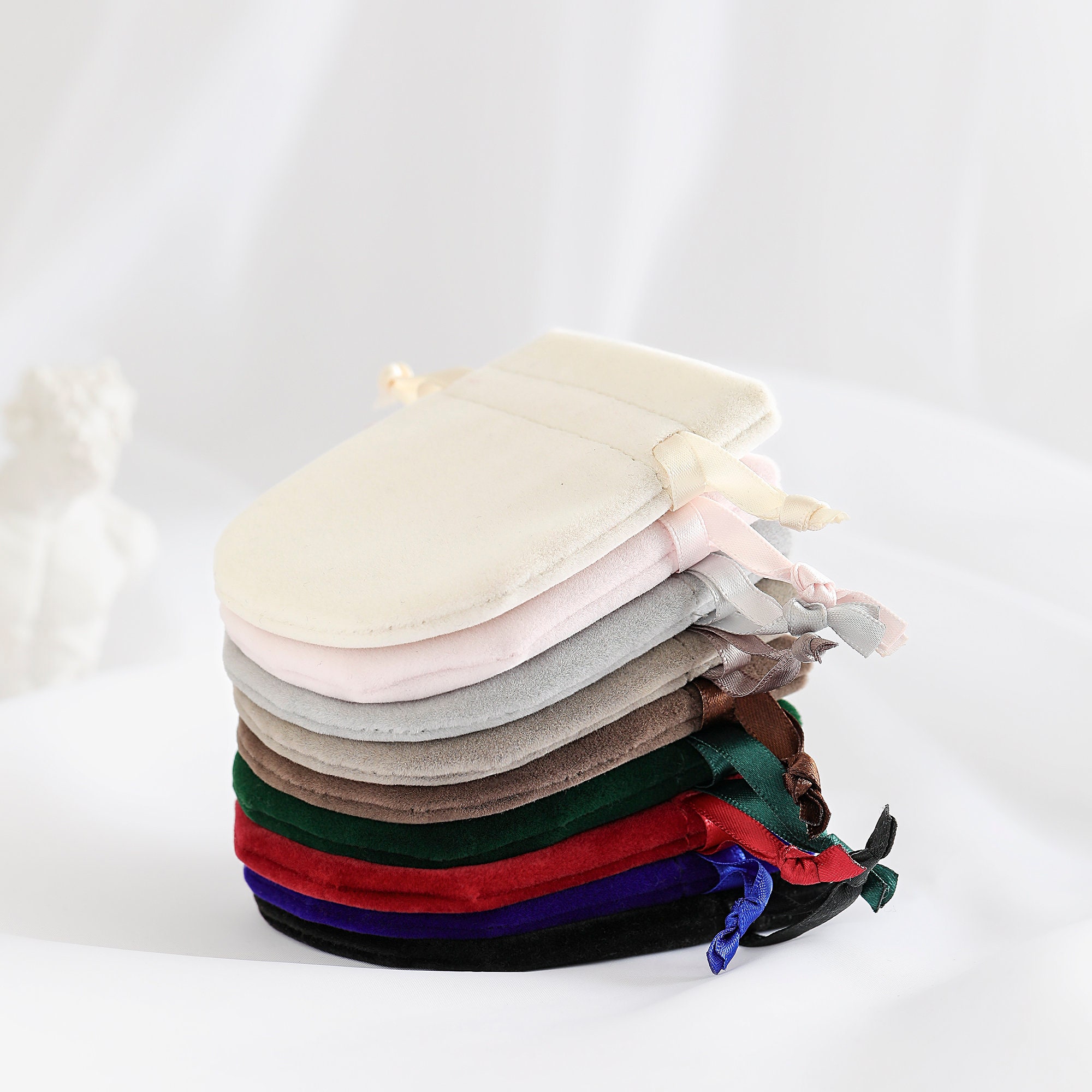 Drawstring Ribbon 9 Colors Plush Drawstring Pouch, Ribbon Drawstring Pouch for Jewelry ...