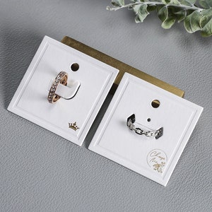 500 tarjetas de soporte de anillo blanco personalizadas, tarjeta de exhibición de joyería, tarjetas de anillo personalizadas, tarjetas de joyería gruesas blancas troqueladas con logotipo, tarjeta de joyería de papel