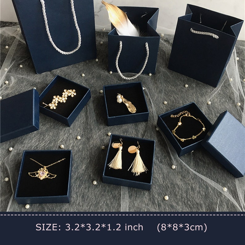 Navy Blue Gift box,Jewelry Paper box, Craft Gift Box,Jewelry packaging,Watch box,Deep blue Jewelry Packing box,Package bag, Gift bag Box 3.2*3.2*1.2"