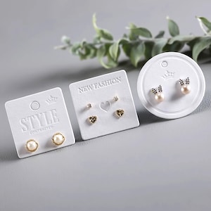 Tarjetas blancas personalizadas para pendientes, 500 unidades, Tarjetas de exposición de joyas, Tarjetas de exposición de pendientes de tuerca pequeñas, Embalaje de pendientes, Tarjetas de joyería con logotipo personalizado