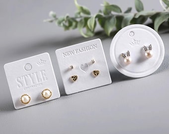 Custom White Earring Cards 500 pcs, Jewelry Display Cards,Tiny Stud Earring Display Cards,Earring Packaging,Custom Logo Jewelry Cards