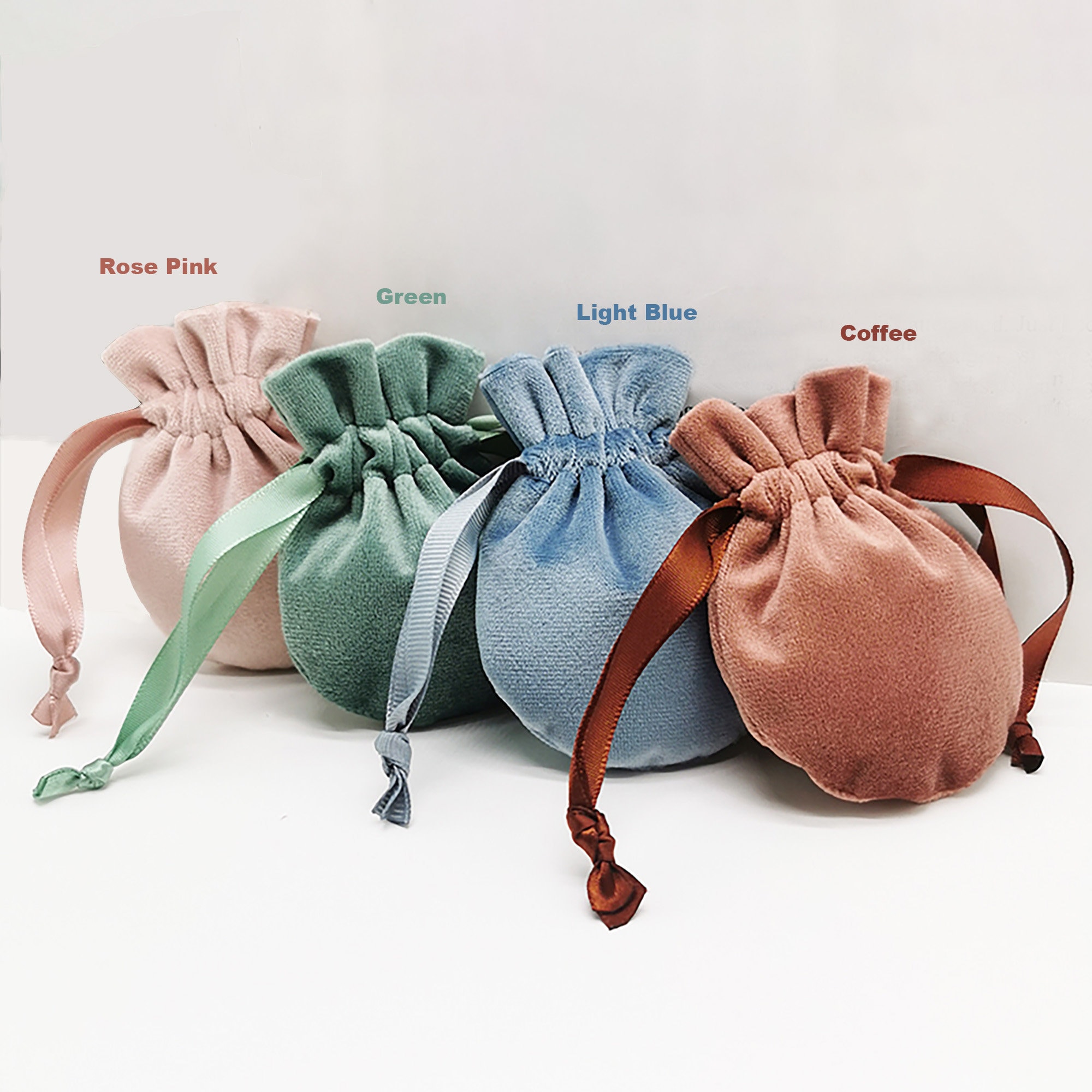 Velvet Cotton Drawstring Jewelry Gift Bags Pouches Wedding Favor Gray Pink Green 