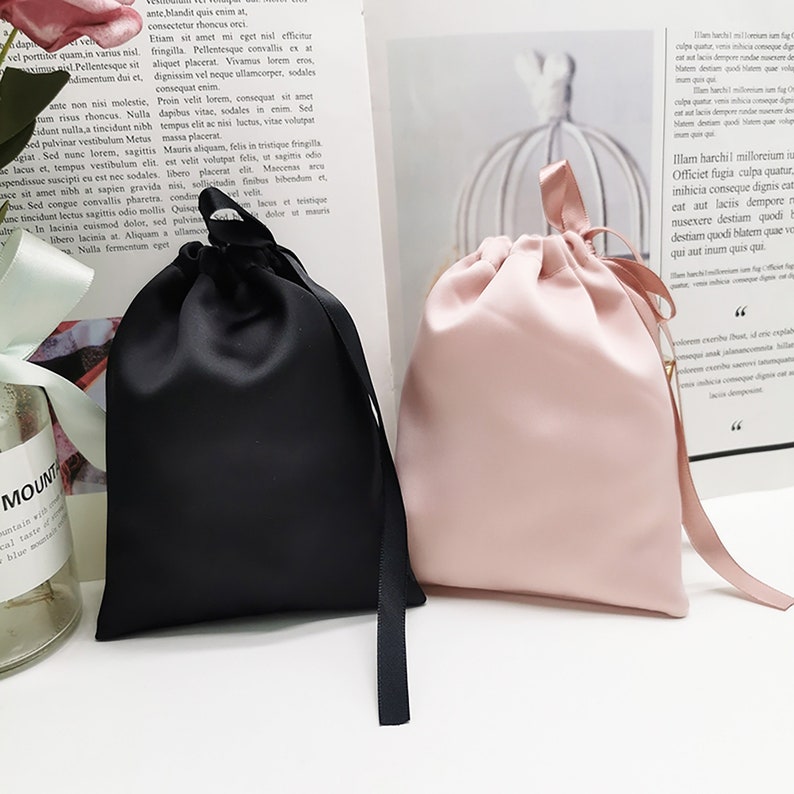Silk Drawstring Bag,Custom Pink Green Black White Silk Pouch,Silk Bags 12x15cm,Jewelry storage pouch, rosary, gift bag,wedding favor bag image 2